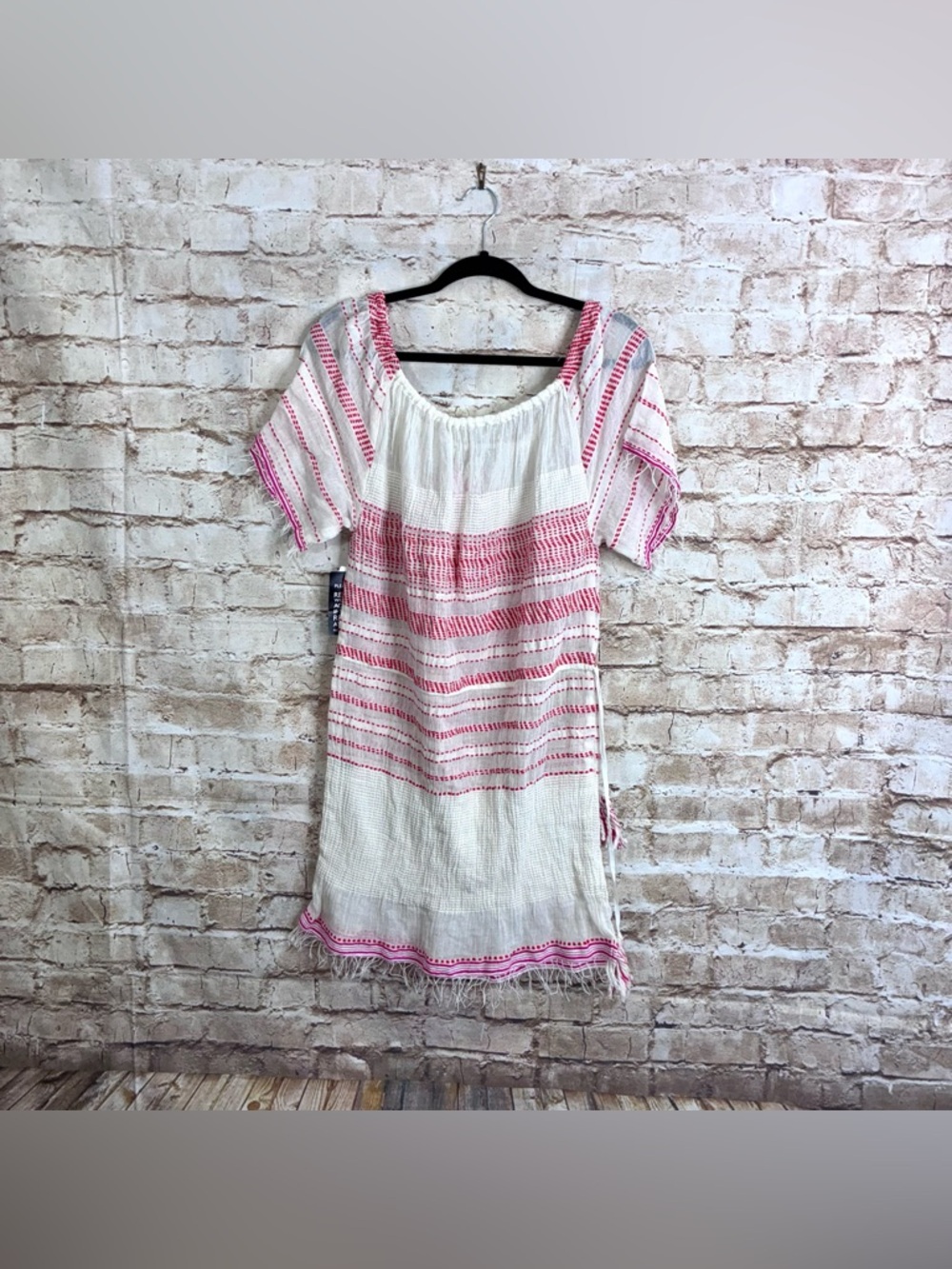 Lemlem Anthropologie Drawstring Coverup in White Red Size Large NEW